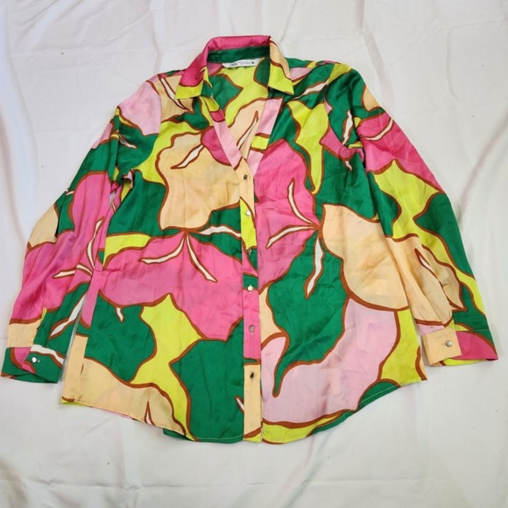 Zara Women's Long Sleeve‎ Silk Blouse, Size XS